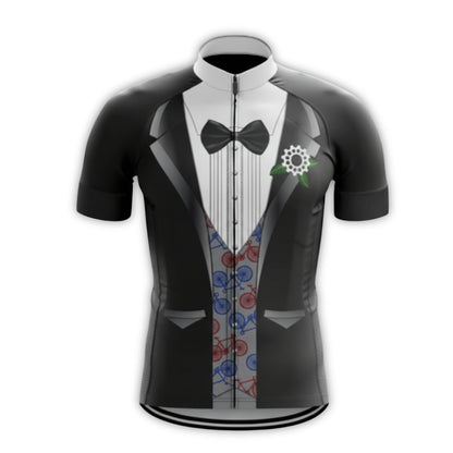 Black And White Tuxedo Short Sleeve Cycling Jersey For Mens, Tuxedo Cycling Jerseys CZ0043