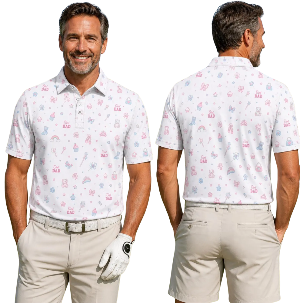 Girl Dad Golf Men's Polo Shirt For Father Day, Dad Son Daughter Golf Shirts GE0516