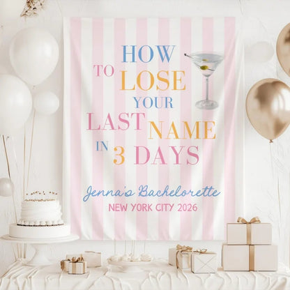 How To Lose Your Last Name In 3 Days Custom Bachelorette Banner Yellow, Custom Bachelorette Party Banner WD0519