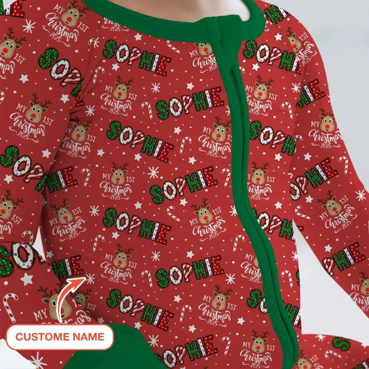 My First Christmas Custom Baby Name Convertible Zippy Romper, Custom Christmas Baby Converitble Romper BB0912
