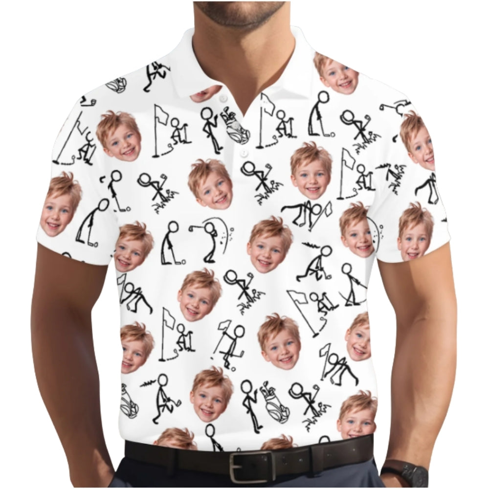 Custom Photo Stickfigures Grey Men's Golf Polo Shirt, Custom Photo Golf Shirts GZ0254