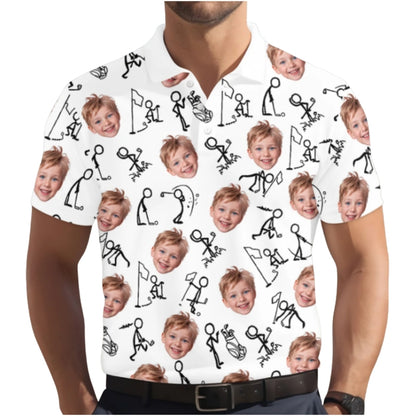 Custom Photo Stickfigures Grey Men's Golf Polo Shirt, Custom Photo Golf Shirts GZ0254