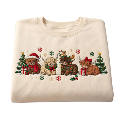 Highland Cow Christmas Embroidered Sweatshirt For Women Men, Cow Lover Christmas Sweatshirt 2D1288