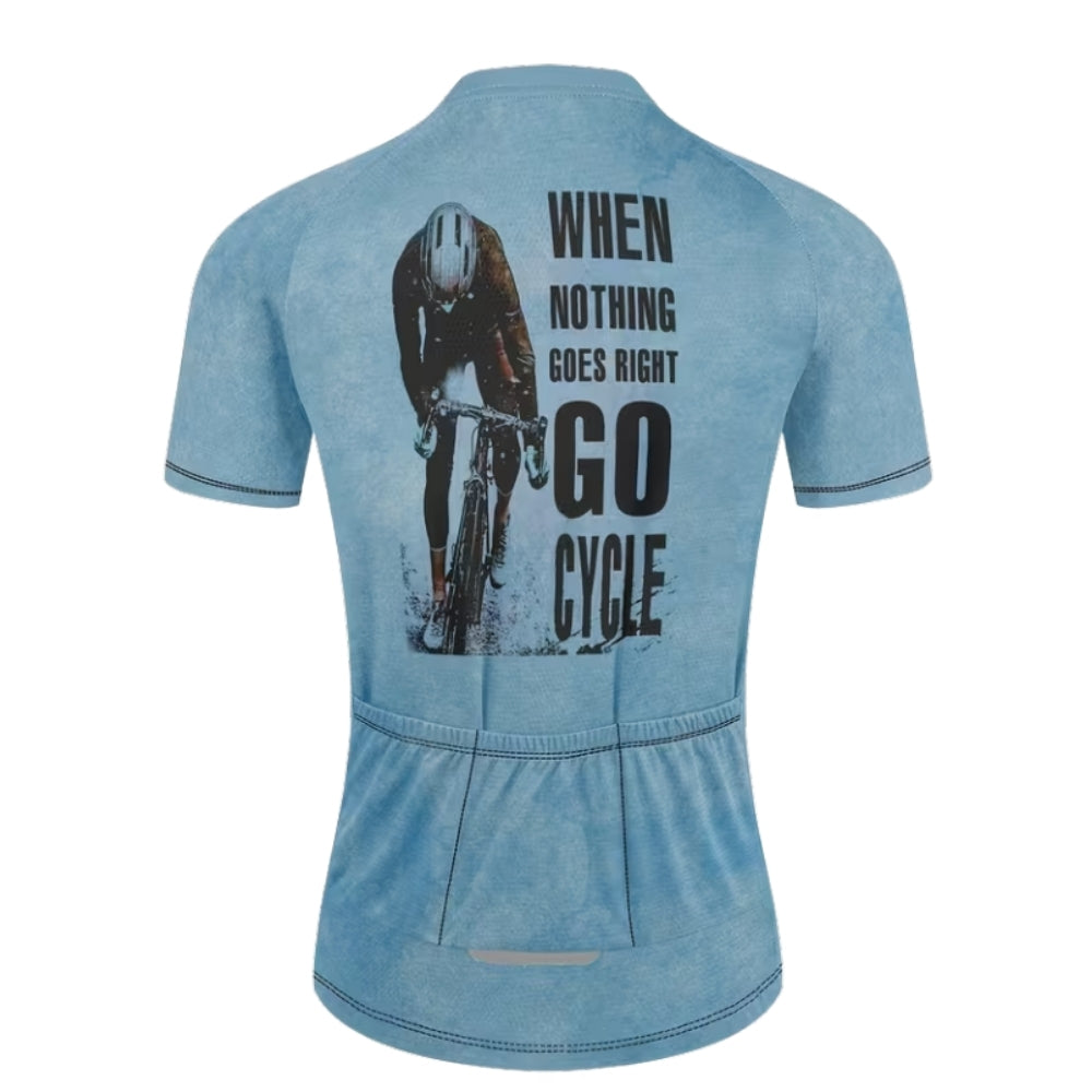 When Nothing Goes Right Go Cycle Short Sleeve Jersey For Mens, Mens Blue Cycling Jerseys CZ0082