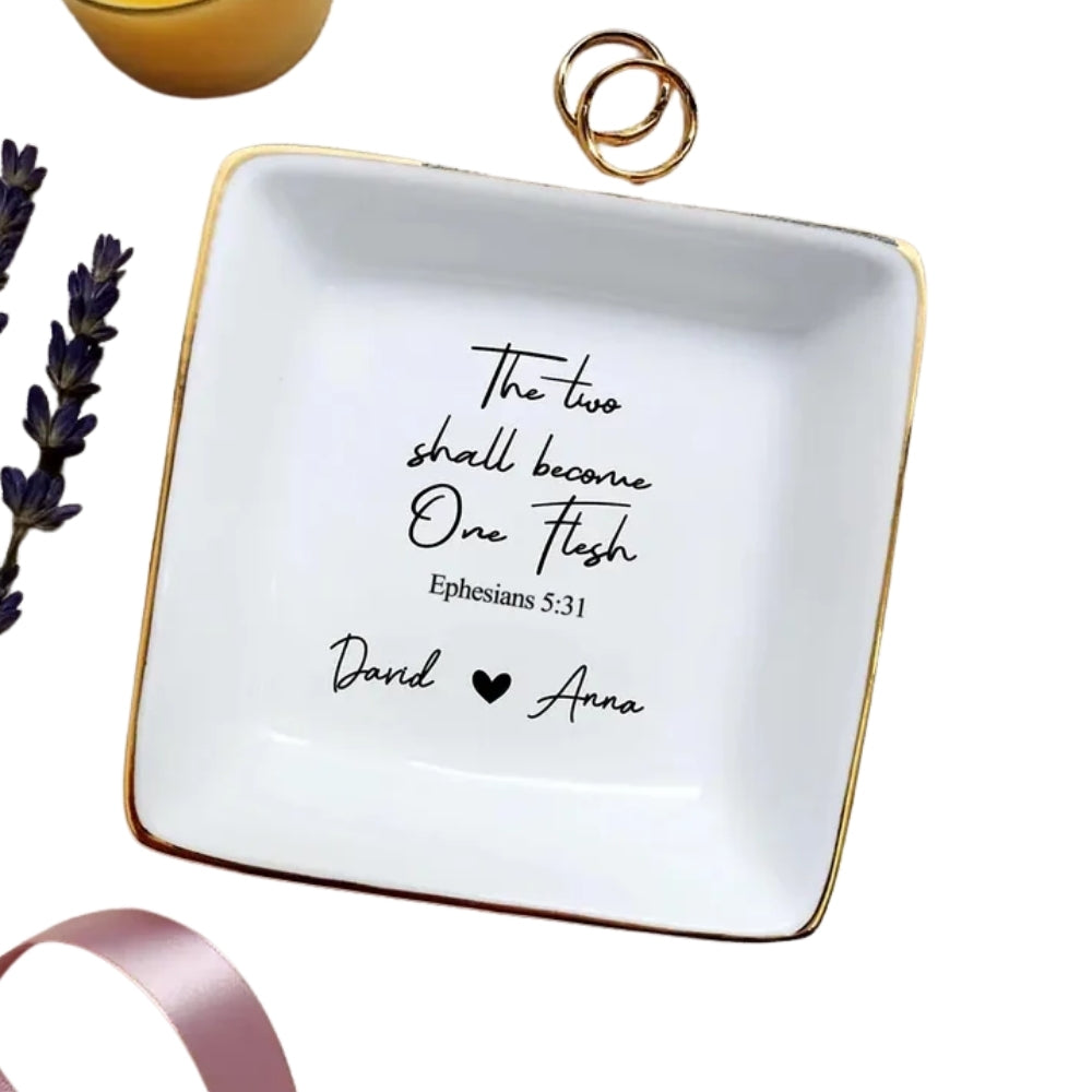 Personalized Bible Verse Ephesians 5:31 Engagement Ring Dish, Personalized Christian Engagement Jewelry Dish WD0136