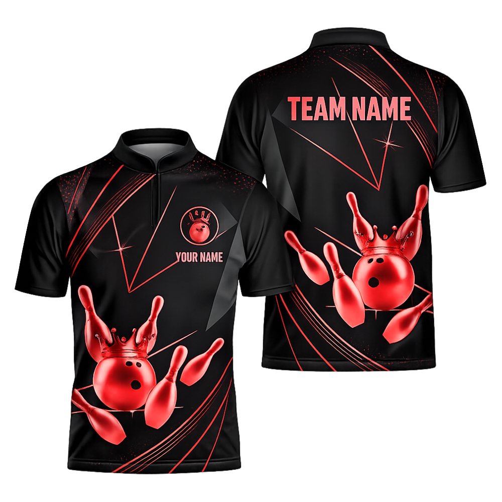 Custom Team Black Gold Bowling Men Jersey, Custom Bowling Team Shirts BZ0440