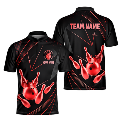 Custom Team Black Gold Bowling Men Jersey, Custom Bowling Team Shirts BZ0440
