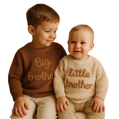 Big Brother Little Brother Baby Embroidered Knit Sweatshirt, Baby Brother Sibling Sweatshirt BB0797