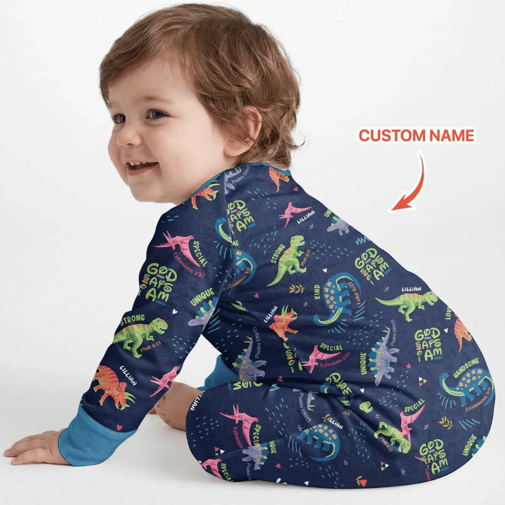 Personalized Dinosaur God Says I Am Baby Convertible Zippy Romper, Custom Baby Dinosaur Lover Convertible Romper BB0991