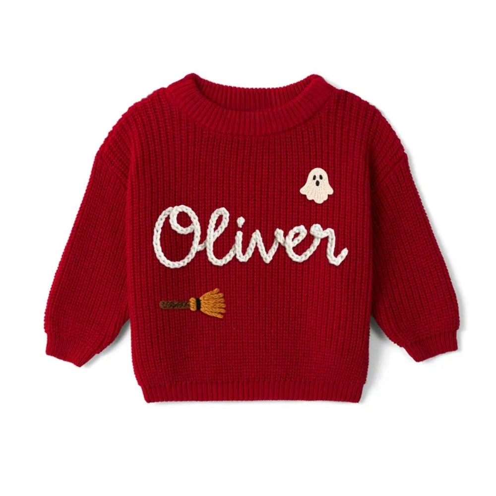 Personalized Halloween Baby Embroidered Knit Sweater, Custom Halloween Sweatshirt For Baby BB0761