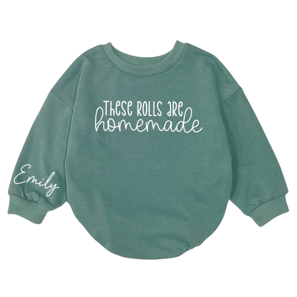 Custom Name These Rolls Are Homemade Baby Romper Sweatshirt, Personalized Thanksgiving Baby Romper BB0145