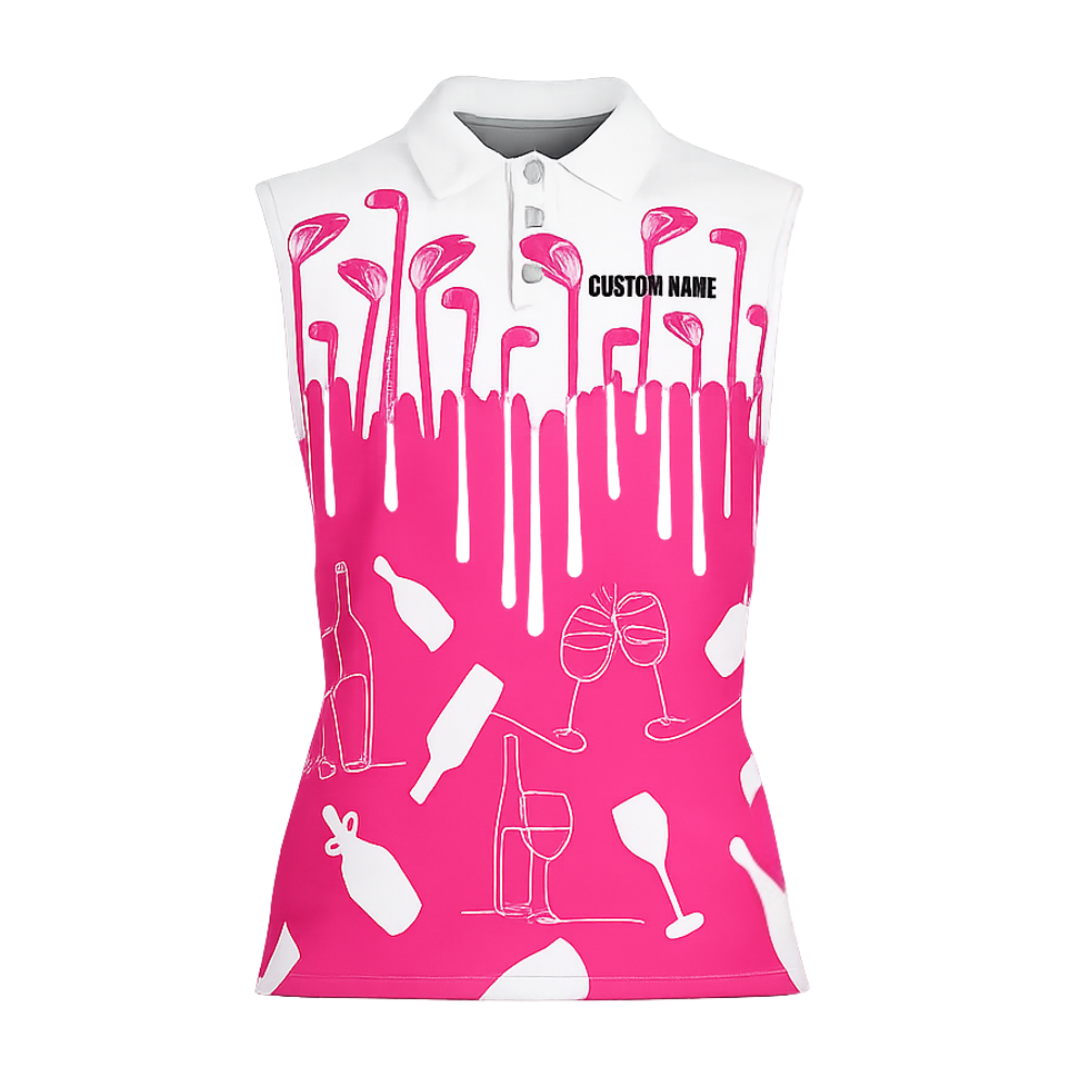 Flamingo Par Then Bar Women's Sleeveless Golf Shirt Pink White, Funny Flamingo Golf Shirts For Ladies GE0486