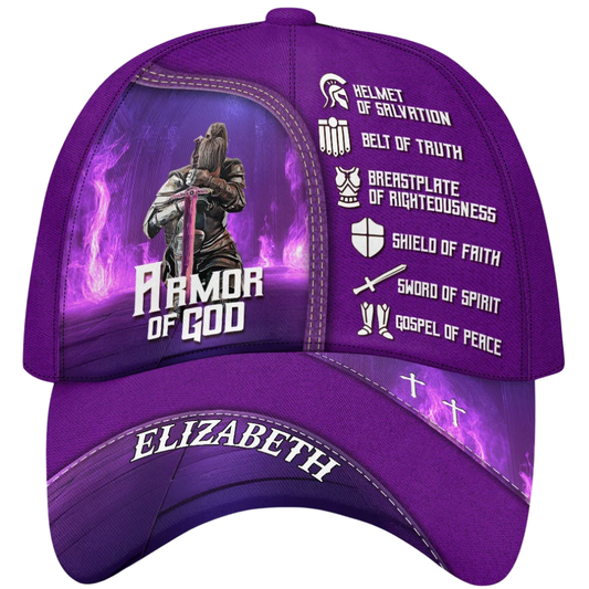 Personalized Armor Of God Knight Baseball Cap Purple, Custom God Christian Cap Hat CP0593