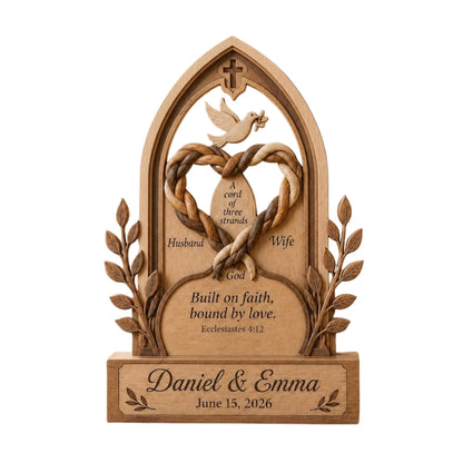 Custom Christian Couple Wooden Plaque Cord of Three Strands, Custom Faith Wedding Keepsake Wooden Block WD0782