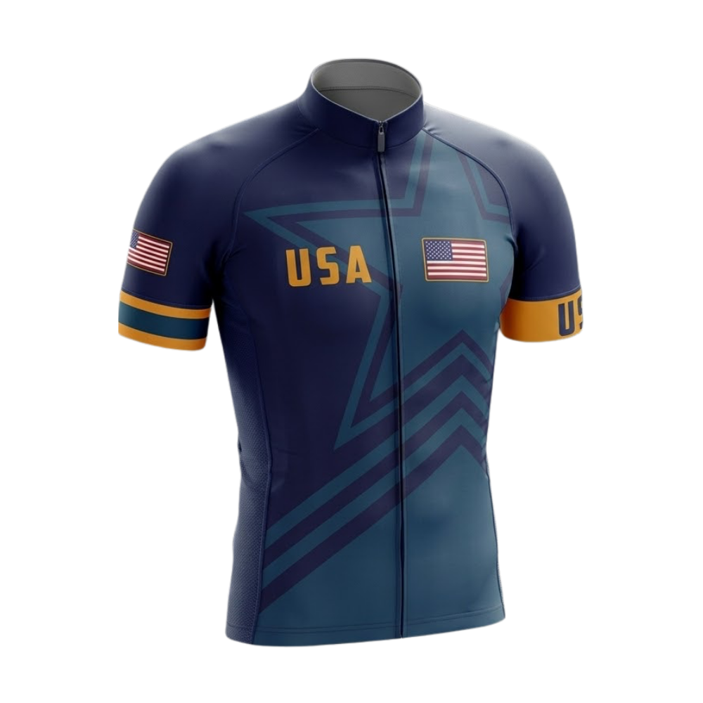 USA American Flag Mens Cycling Short Sleeve Jersey, Patriotic Navy Cycling Jersey CG0867