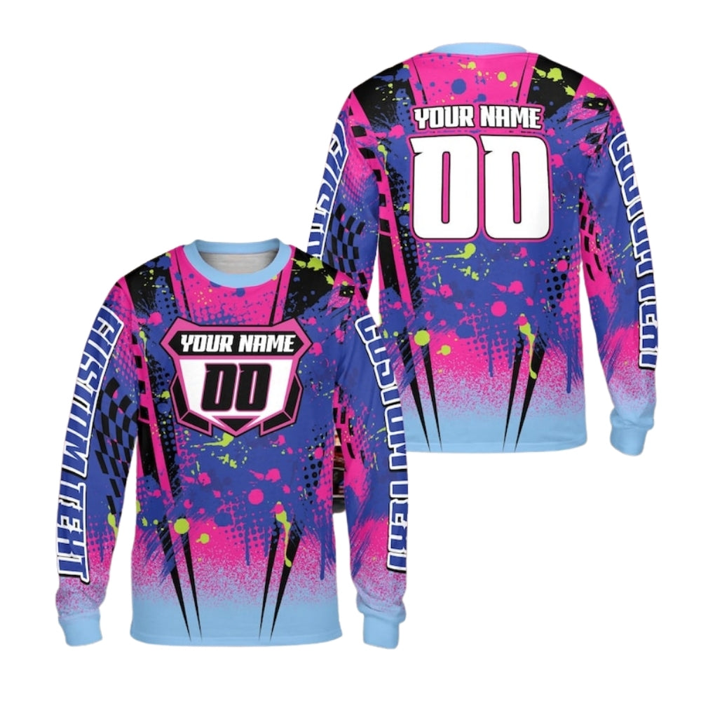 Custom Yellow Splatter Long Sleeve Motocross Jersey Mens, Custom Racing Dirt Bike Shirts With Number ME0037