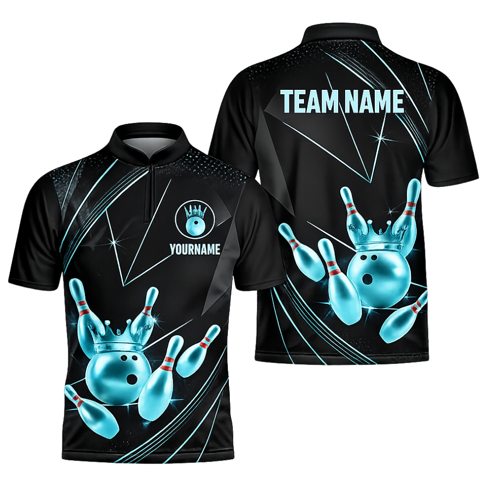 Custom Team Black Gold Bowling Men Jersey, Custom Bowling Team Shirts BZ0440
