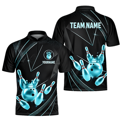Custom Team Black Gold Bowling Men Jersey, Custom Bowling Team Shirts BZ0440