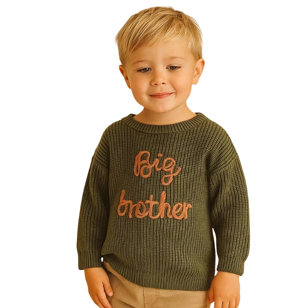 Big Brother Little Brother Baby Embroidered Knit Sweatshirt, Baby Brother Sibling Sweatshirt BB0797
