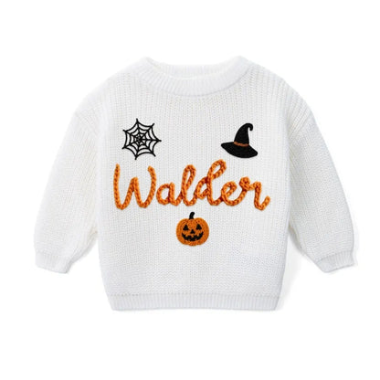 Personalized Halloween Baby Embroidered Knit Sweater, Custom Halloween Sweatshirt For Baby BB0761