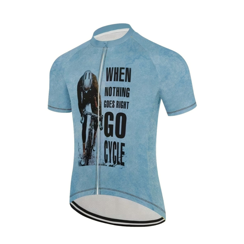 When Nothing Goes Right Go Cycle Short Sleeve Jersey For Mens, Mens Blue Cycling Jerseys CZ0082