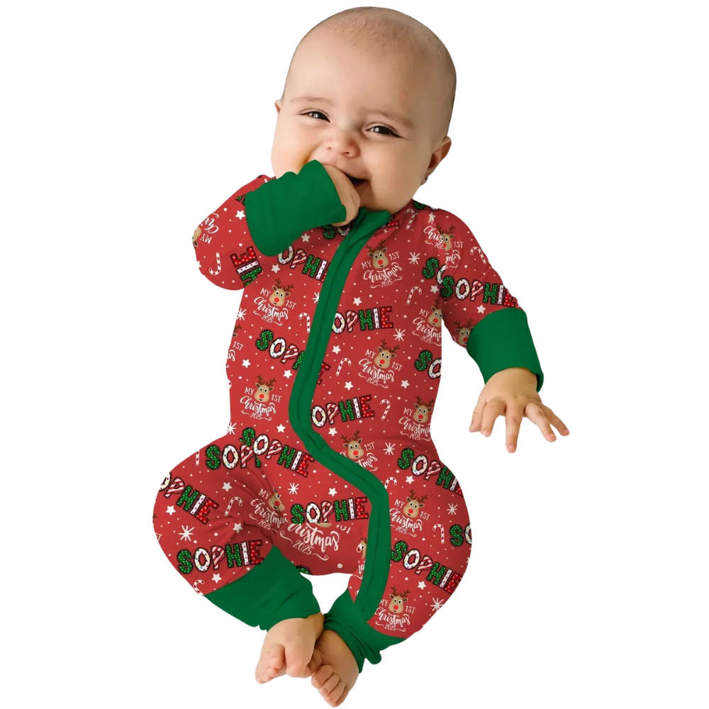 My First Christmas Custom Baby Name Convertible Zippy Romper, Custom Christmas Baby Converitble Romper BB0912