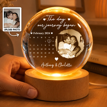 Custom Photo And Calendar Crystal Ball Led Night Light, Custom Couple Wedding Night Light WD0825