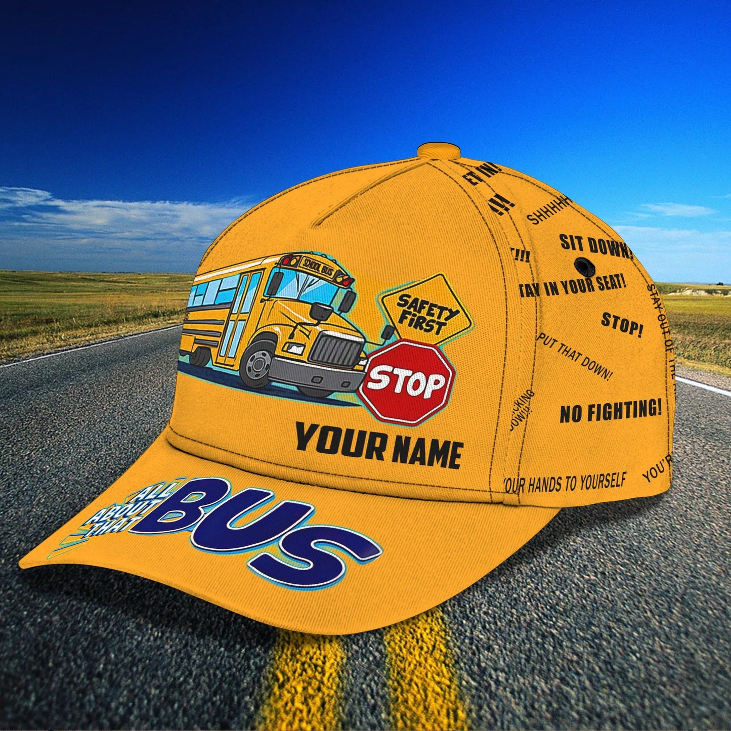 3D Classic Cap Funny School Bus Personalized Name Cap 12 Lasfour CA0858