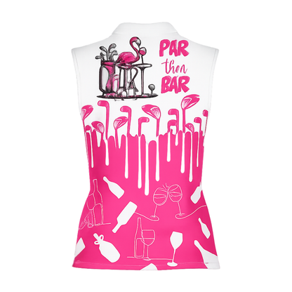 Flamingo Par Then Bar Women's Sleeveless Golf Shirt Pink White, Funny Flamingo Golf Shirts For Ladies GE0486