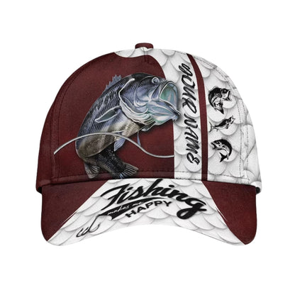 Fishing Makes Me Happy Custom Fishing Baseball Cap, Custom 3D Caps Hats For Fishing Lovers CP0087