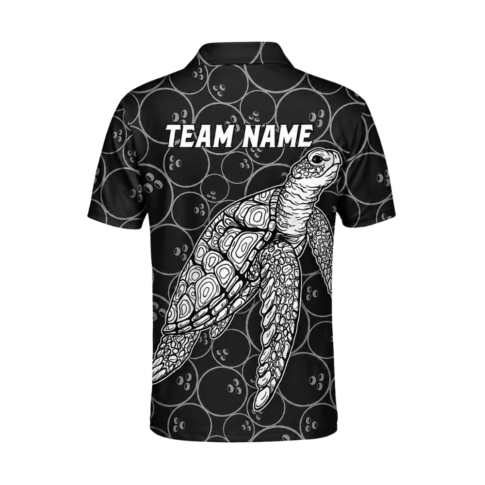 Custom Turtle Mens Black Bowling Polo Shirt, Custom Turtle Bowling Team Shirts BZ0458