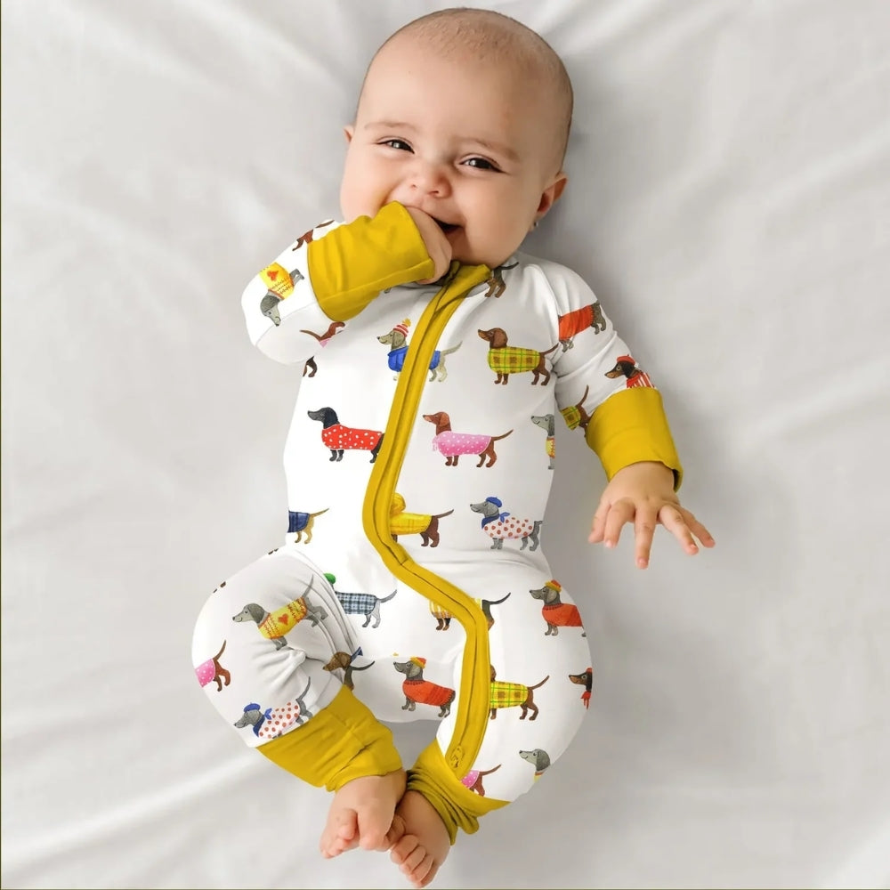 Dachshund Dog Baby Convertible Zipper Romper, Dachshund Convertible Romper For Baby BB0667