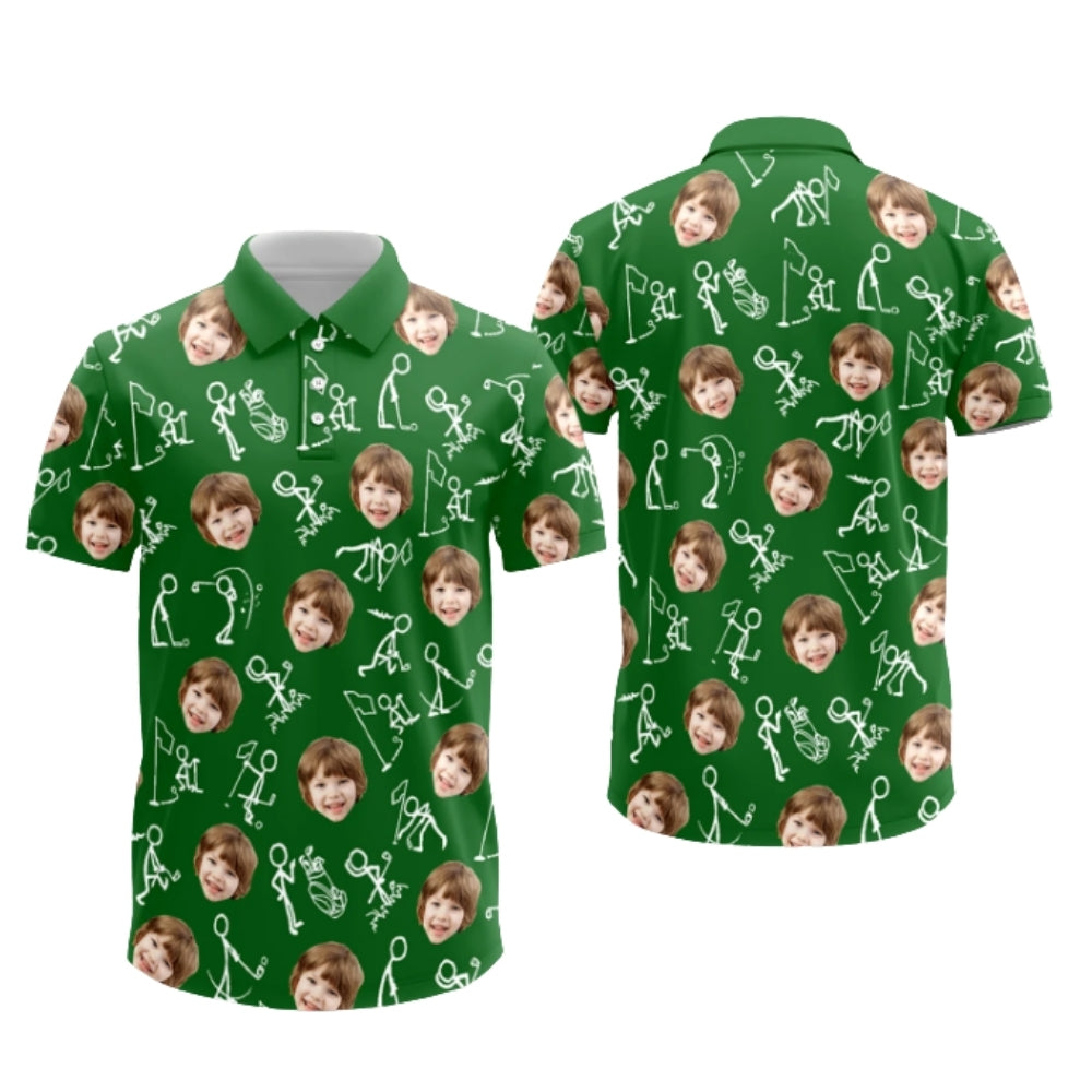 Custom Photo Stickfigures Grey Men's Golf Polo Shirt, Custom Photo Golf Shirts GZ0254