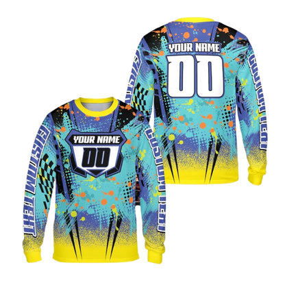 Custom Yellow Splatter Long Sleeve Motocross Jersey Mens, Custom Racing Dirt Bike Shirts With Number ME0037