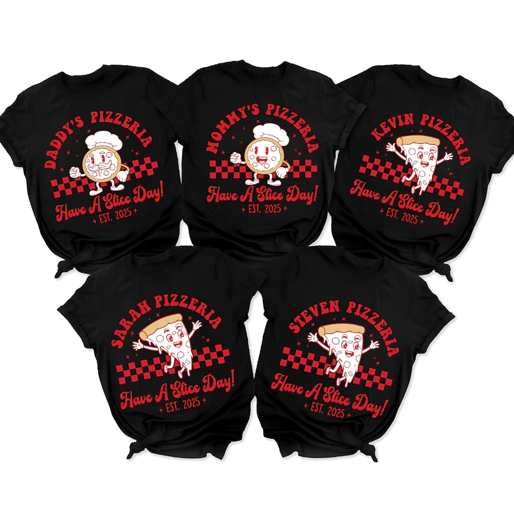 Custom Retro Pizzeria Matching Family T Shirts, Custom Cute Family Matching Shirt for Pizza Lovers ET0080