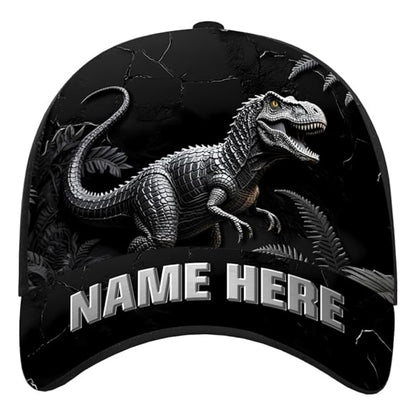 Custom Name Dinosaur Black 3D Printed Baseball Cap, Personalized Dinosaur Cap Hats CP0468