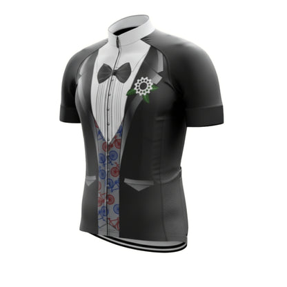 Black And White Tuxedo Short Sleeve Cycling Jersey For Mens, Tuxedo Cycling Jerseys CZ0043