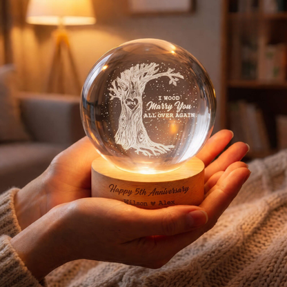 I Wood Marry You All Over Again Custom Couple Crystal Led Night Light, Custom 5 Years Wedding Keepsake Night Light WD0896
