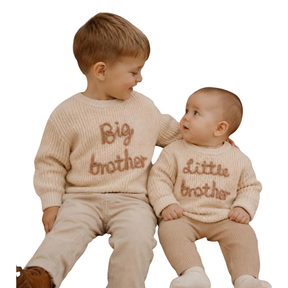 Big Brother Little Brother Baby Embroidered Knit Sweatshirt, Baby Brother Sibling Sweatshirt BB0797