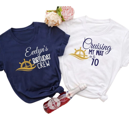 Cruising My Way Into Seventy Custom Matching Birthday Family T Shirts, Personalized 70th Birthday Cruise Family Shirts ET0377