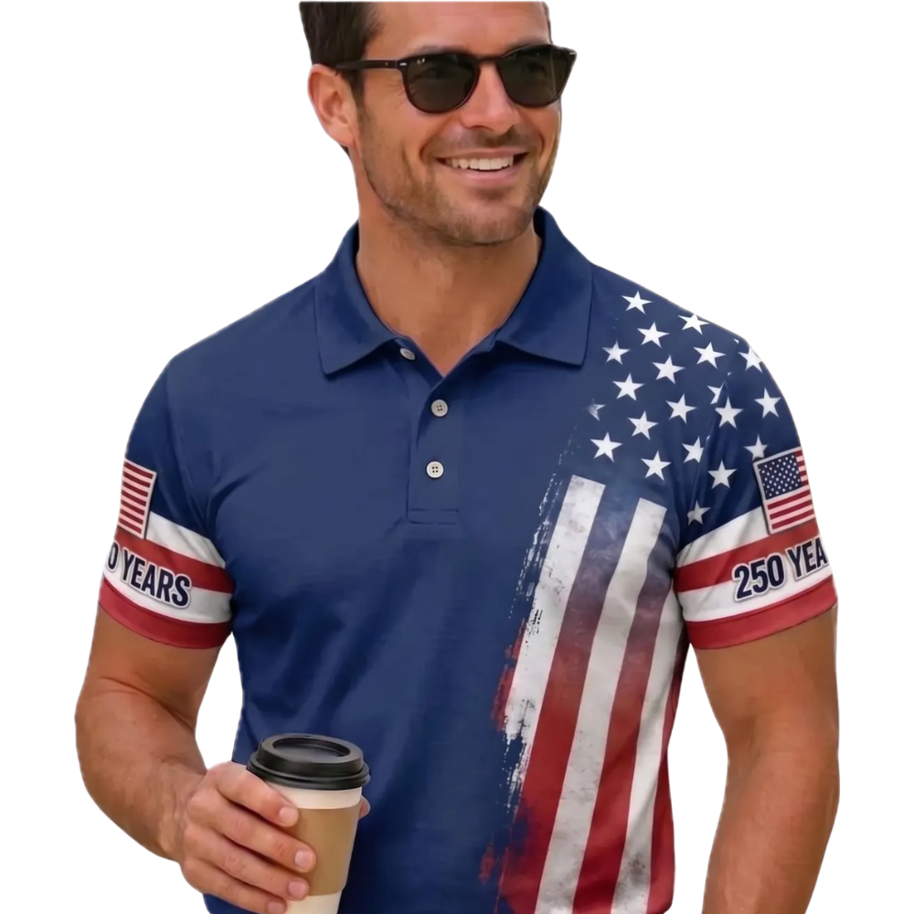 Men's American Flag Navy Golf Polo Shirt, 4th Of July Patriotic Golf Shirts GE0533