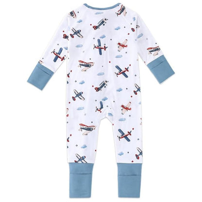 Airplane Baby Convertible Zipper Romper Blue And White, Aircraft Baby Romper Convertible BB0385