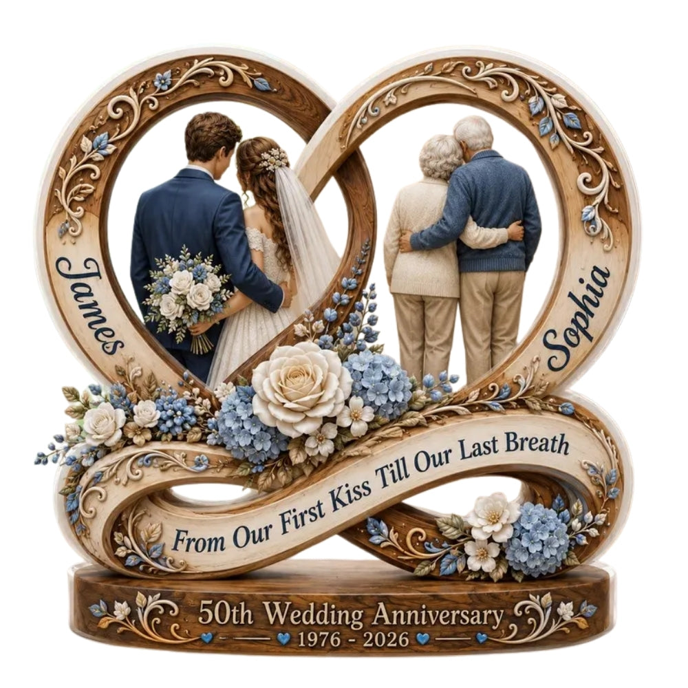 Infinity Heart Custom 50th Anniversary Couple Wooden Block, Custom Golden Wedding Anniversary Wooden Plaque WD0783