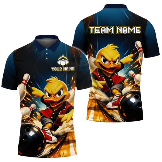 Custom Funny Duck Men's Bowling Polo Shirt, Custom Duck Bowling Team Shirts BZ0457