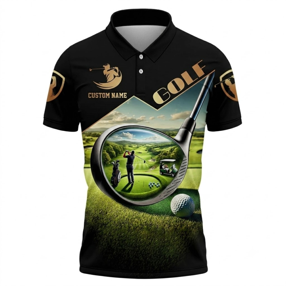 Custom Mens Black Green Golf Polo Shirt, Custom Golf Shirt With Name GZ0317