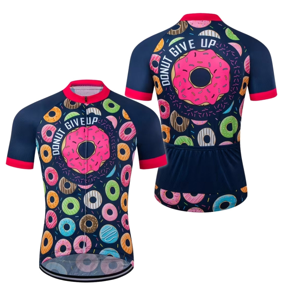 Donut Give Up Cycling Short Sleeve Jersey For Mens, Men's Funny Donut Cycling Jerseys CZ0066