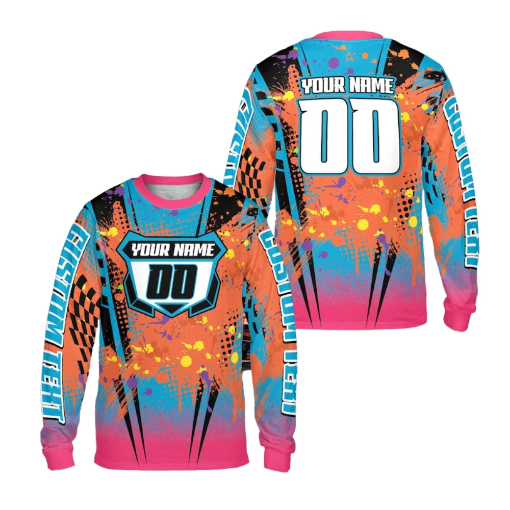 Custom Yellow Splatter Long Sleeve Motocross Jersey Mens, Custom Racing Dirt Bike Shirts With Number ME0037