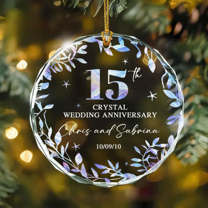 Personalized 15th Crystal Wedding Anniversary Glass Ornament, Personalized 15 Year Anniversary Ornament WD0014