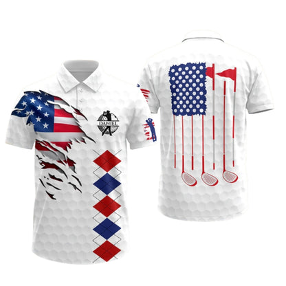 Custom American Flag Argyle Golf Men Polo Shirt, Custom Patriotic Golf Shirts GZ0255
