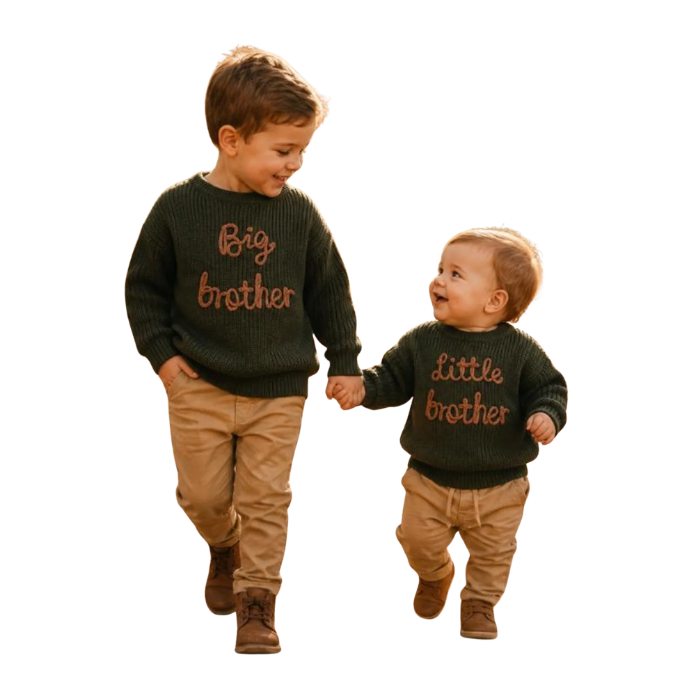 Big Brother Little Brother Baby Embroidered Knit Sweatshirt, Baby Brother Sibling Sweatshirt BB0797